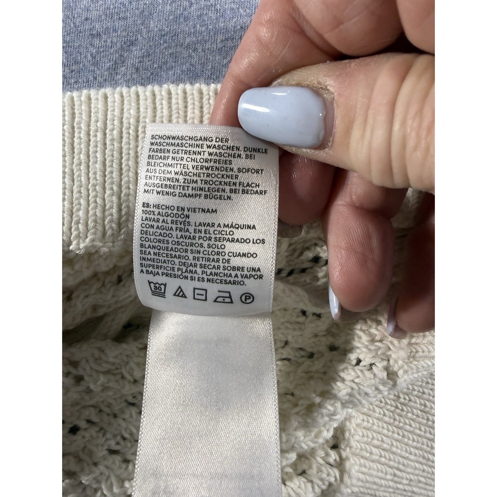 Lands' End Women's S Ivory 100% Cotton Open Knit Puff Sleeve Sweater Top - Picture 9 of 9